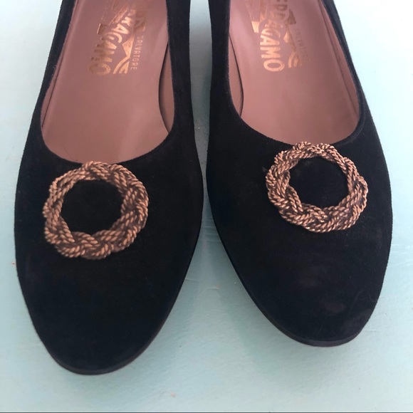 Vintage Salvatore Ferragamo Black Suede Flats - Picture 3 of 9